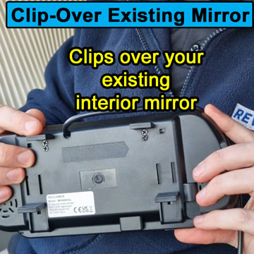 Clip-over existing interior mirror monitor image