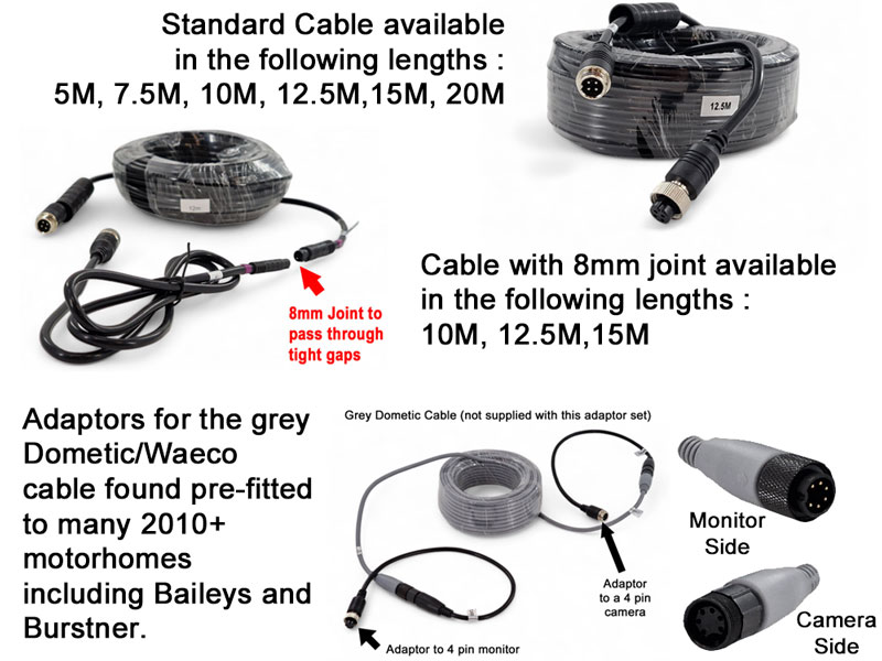 4 pin extension cable length options for reversing camera kit