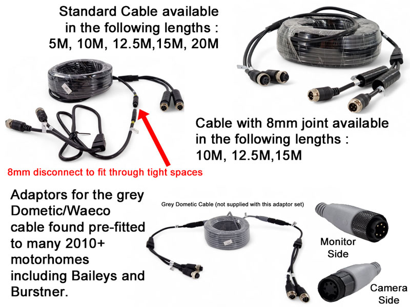 twin signal 4 pin extension cable length options for reversing + rear view camera kit